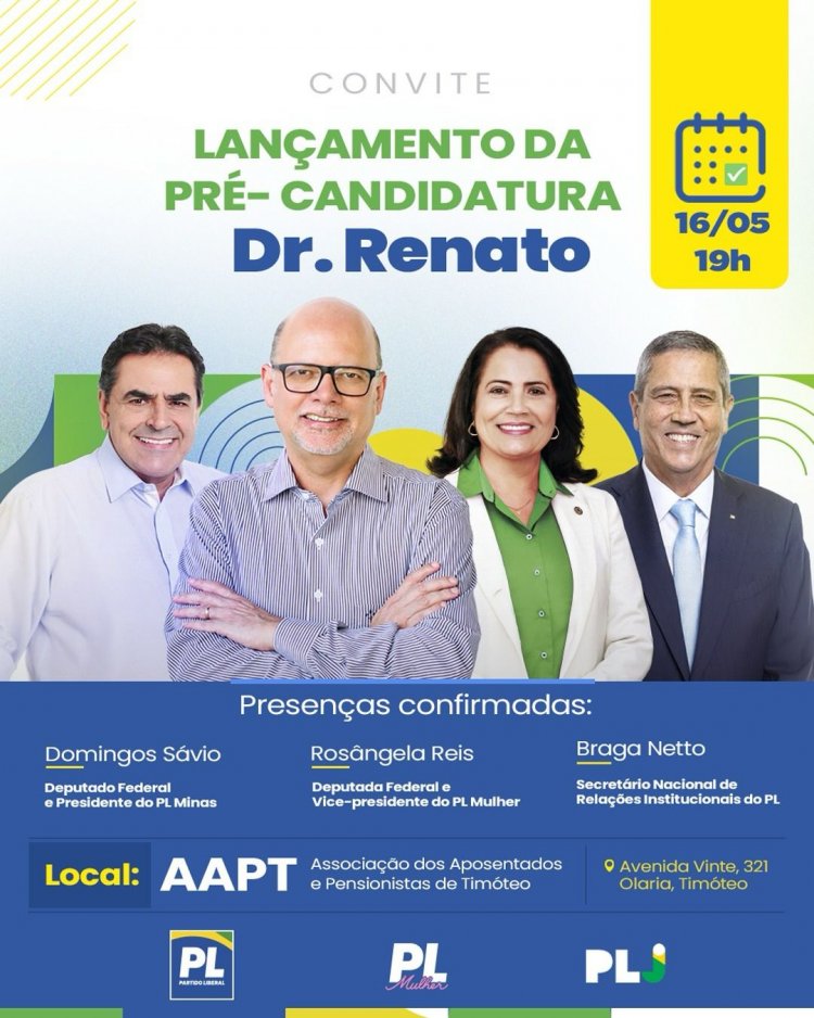 Dr.Renato lança sua pré Candidatura a prefeito nesta quinta feira na AAPT